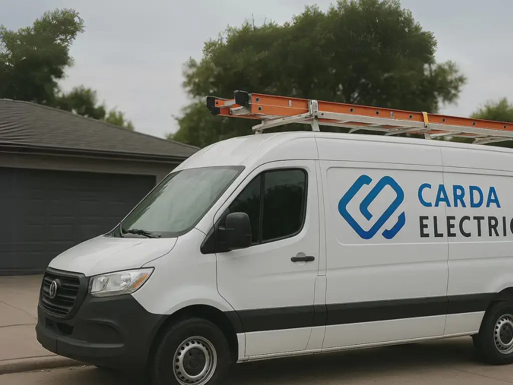 A Carda Electrics van with a ladder on the roof rack